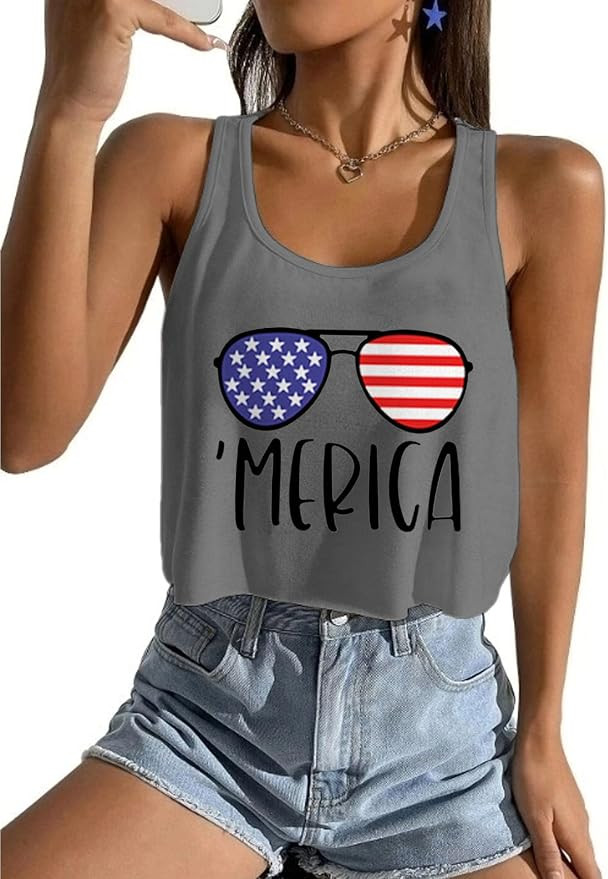Women's Red White and Blue Shirts Patriotic Tops American Flag Graphic Crop Tops for Teen Girls | Amazon (US)