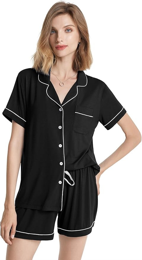 SIORO Short Pajamas for Women Modal Cotton Short Sleeve Button Down Pajama Set Sleepwear | Amazon (US)
