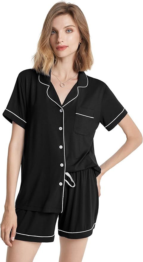 SIORO Short Pajamas for Women Modal Cotton Short Sleeve Button Down Pajama Set Sleepwear | Amazon (US)