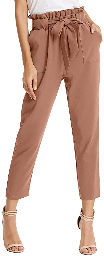 GRACE KARIN Women's Cropped Paper Bag Waist Pants with Pockets | Amazon (US)