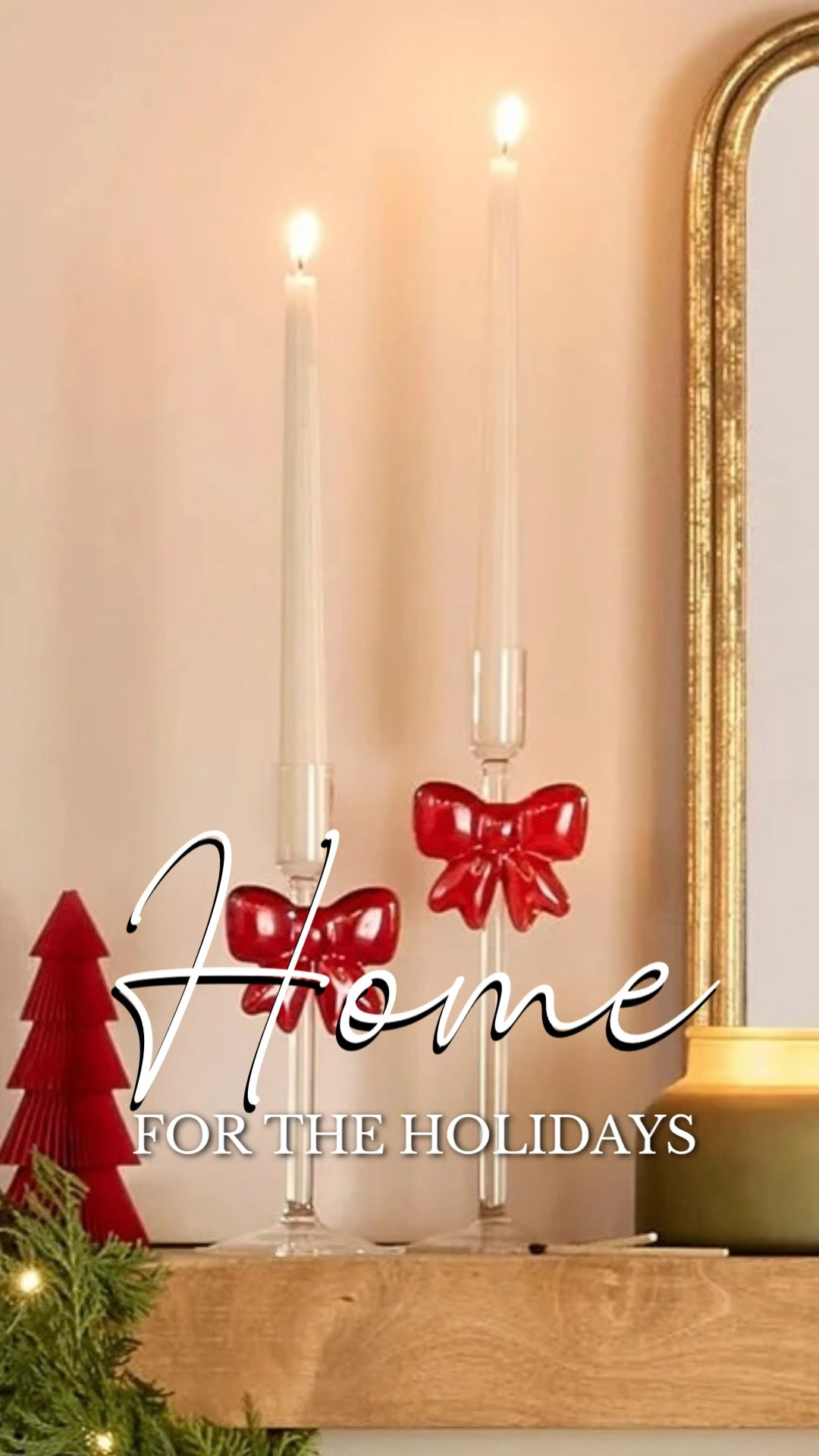 Home for the holidays. ❤️🎄 Cutesy bow candle holders for your mantle. 😍

Christmas mantle 
Holiday mantle 

#walmarthome #homedecor #candles #christmasdecor #christmasparty #walmartchristmas #walmart #christmas #holidays

#LTKSaleAlert #LTKU #LTKHome