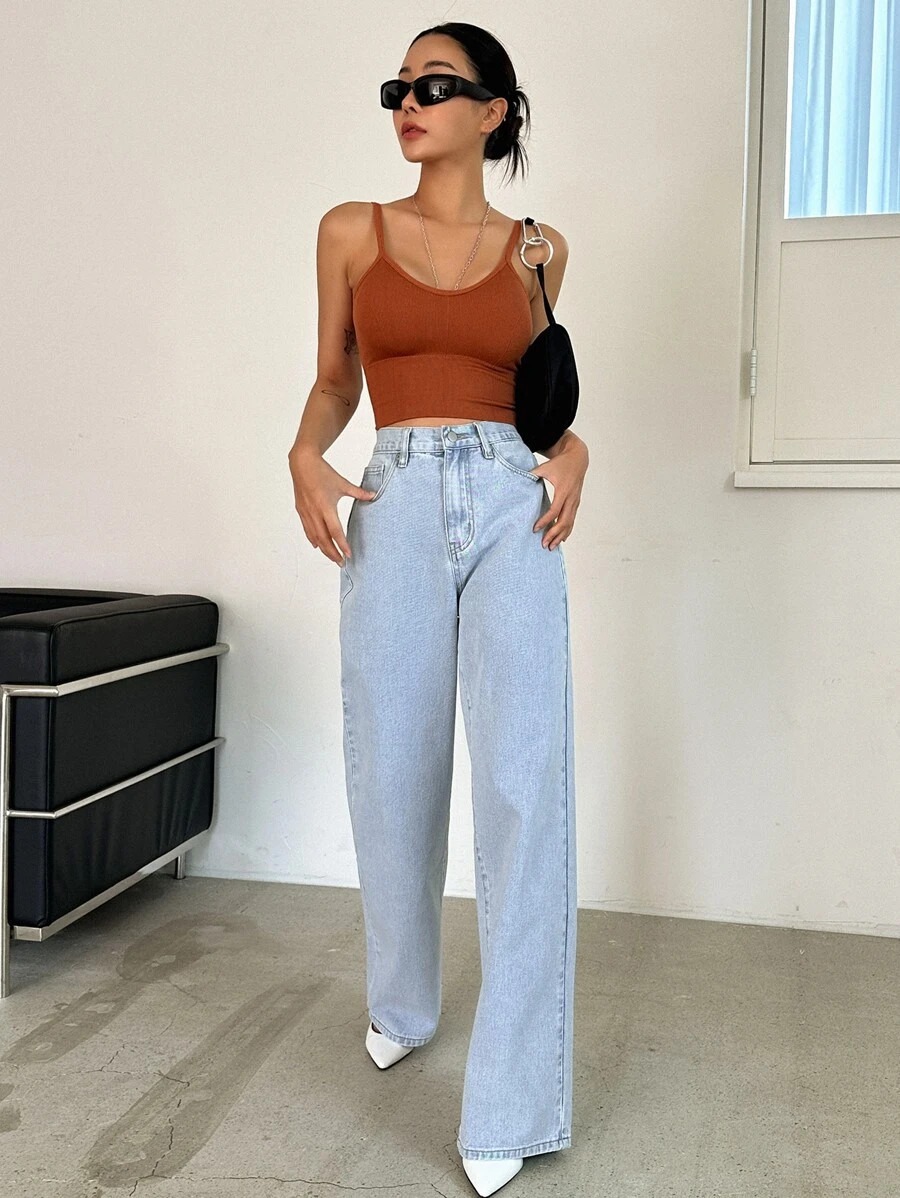 DAZY Slant Pocket Straight Leg Jeans | SHEIN