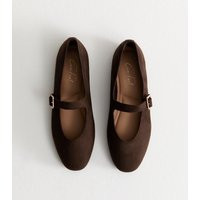 Women's Brown Faux Suede High Vamp Mary Jane Ballerina Flats Vegan New Look | New Look (UK)