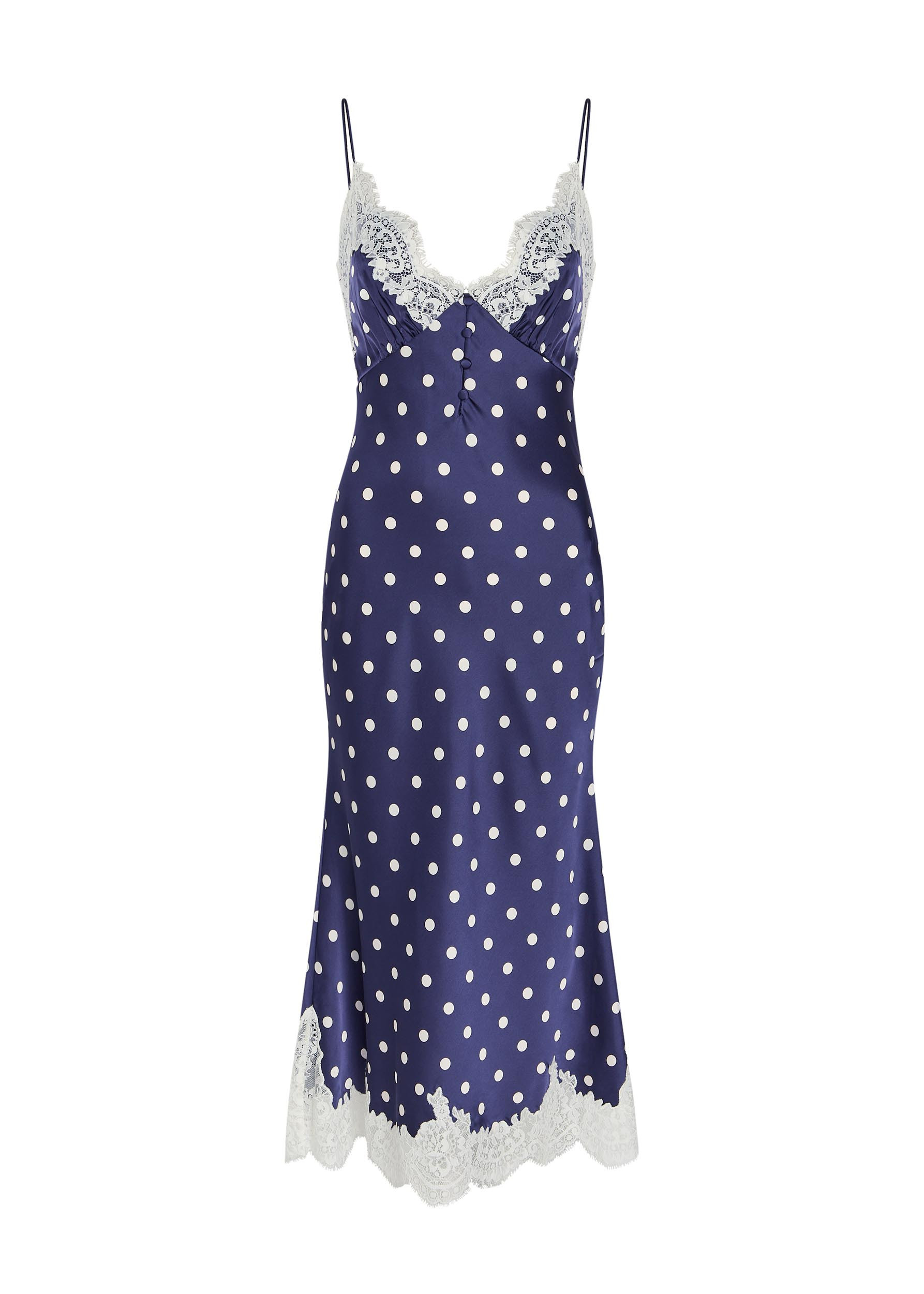 Polka dot lace-trim satin midi dress | Harvey Nichols