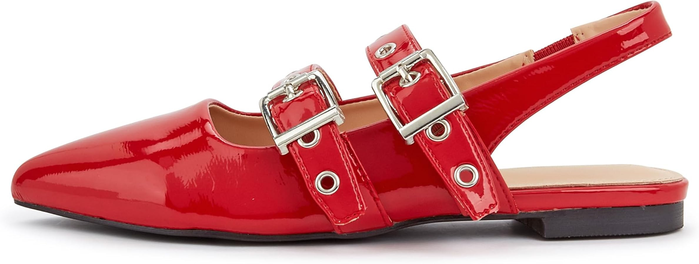 LUCKY STEP Women's Slingback Buckle Flats Ballet Poninted Toe Block Heel Dress Adjustable Strap M... | Amazon (US)