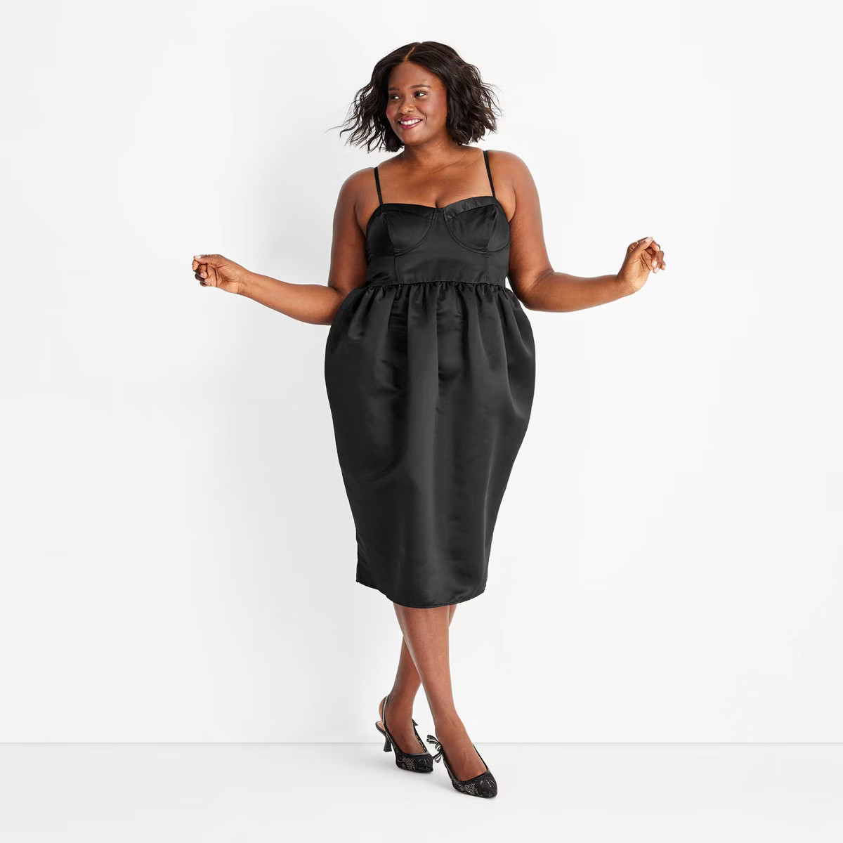 Women's Holiday Sweetheart Bubble Satin Midi Dress - Future Collective | Target