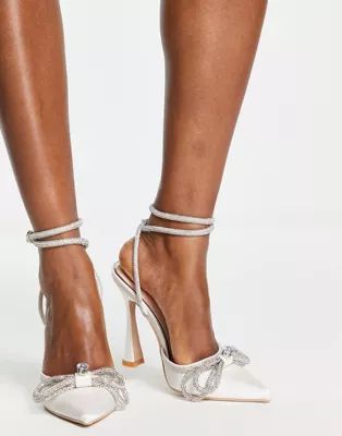 Be Mine Bridal Armela crystal bow heel shoes in ivory | ASOS (Global)