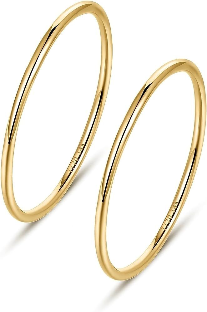 NOKMIT 1mm 14K Gold Filled Rings for Women Girls Thin Gold Ring Dainty Cute Stacking Stackable Thumb Pinky Band Non Tarnish Comfort Fit Size 4 to 11 1PC/2PCS/3PCS | Amazon (US)