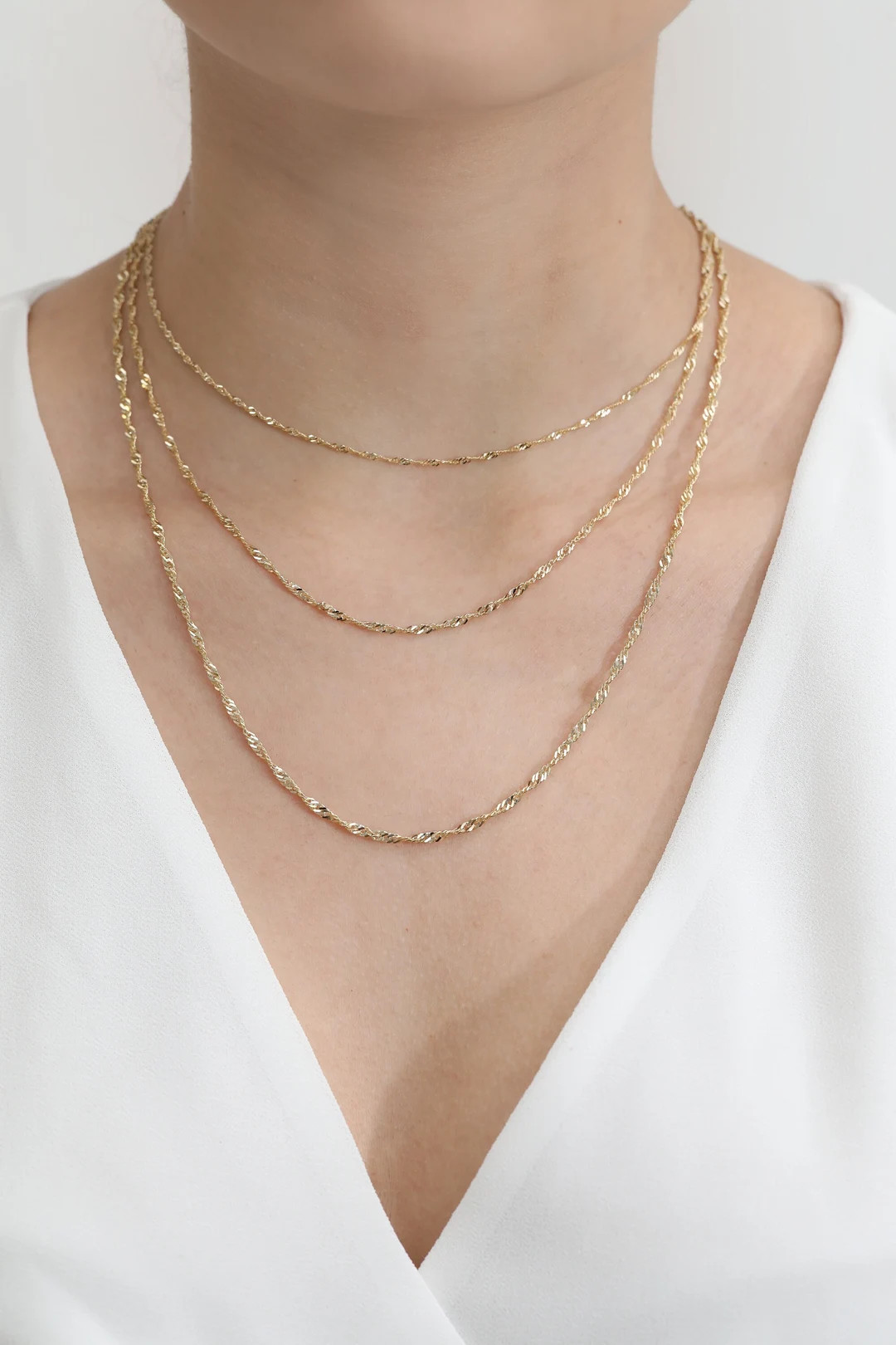 14k Solid Gold Chain, Singapore Chain Necklace, Diamond Cut Gold Necklace, Twisted Gold Chain, La... | Etsy (US)