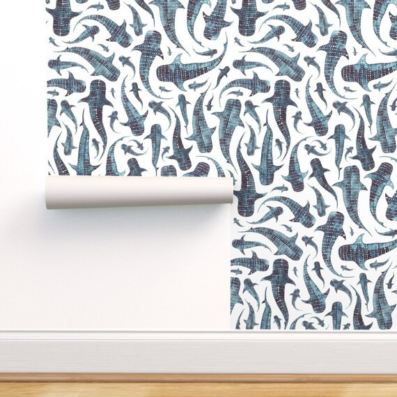Whale Shark Wallpaper - Whale Shark By Elena O'Neill Illustration - Shark Custom Printed Removabl... | Etsy (US)