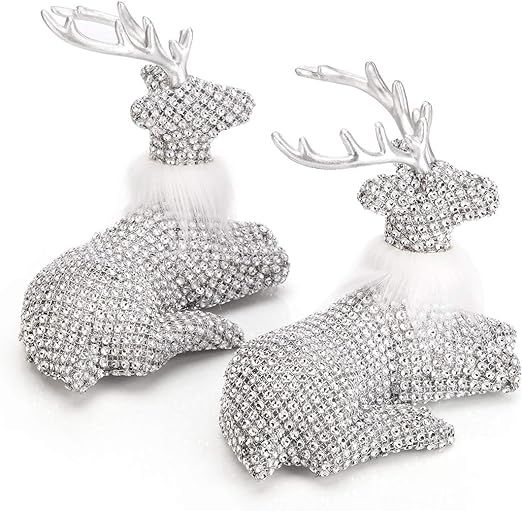ARCCI Reindeer Decorations Christmas Lying Deer Figurines, 7.5" x 6.3" Silver Reindeer Figure for... | Amazon (US)