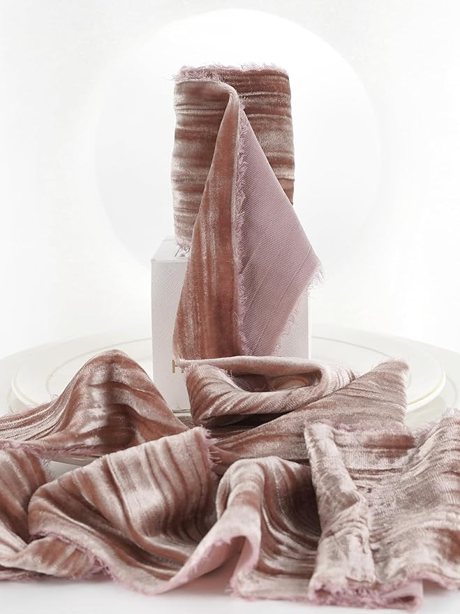 HUIHUANG Rose Gold Velvet Ribbon 3 inch Crinkled Frayed Velvet Ribbon Raw Edge Ribbon for Wreaths... | Amazon (US)