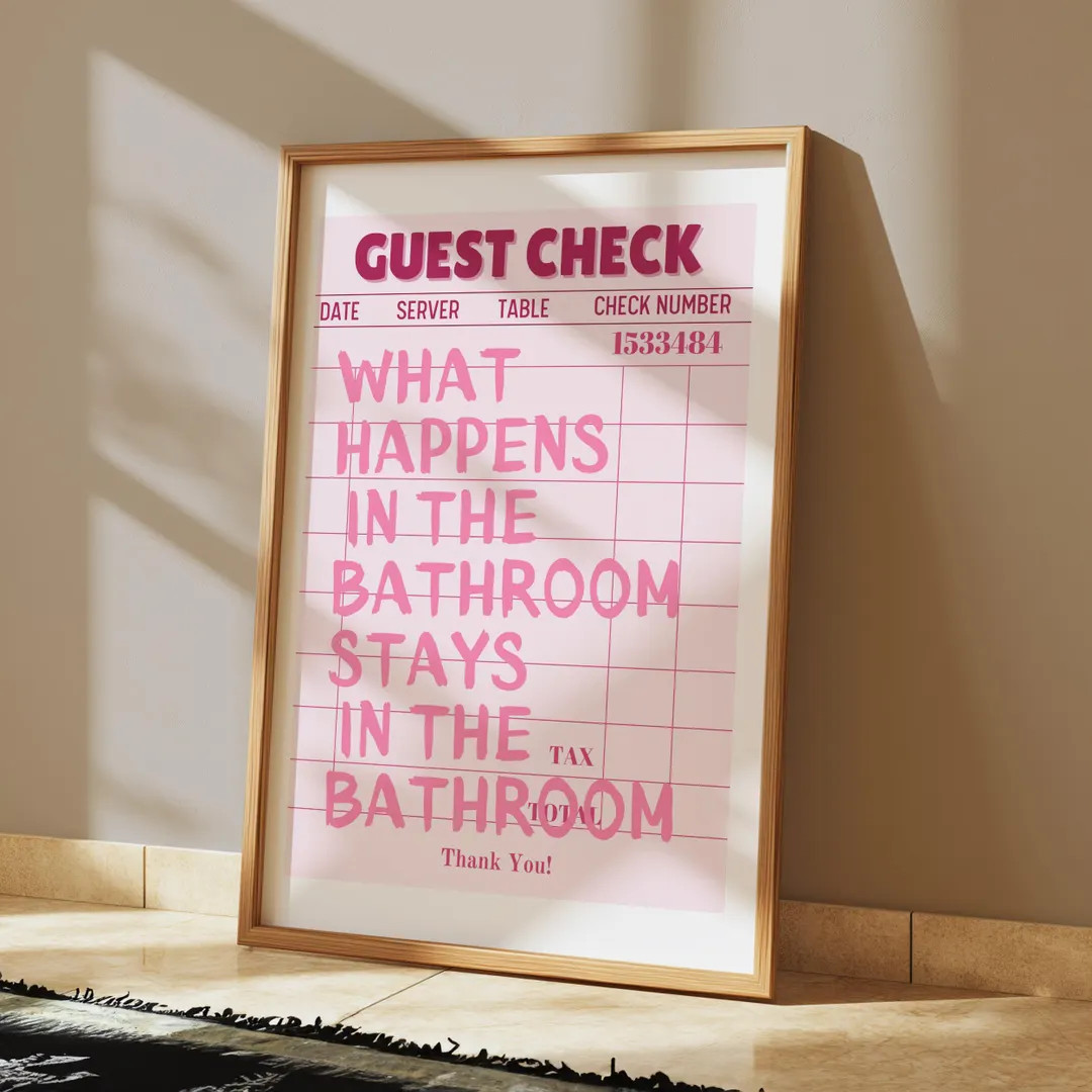 What Happens in the Bathroom Stays in the Bathroom Wall Art Pink Guest Check Print Fun Funky Tren... | Etsy (US)