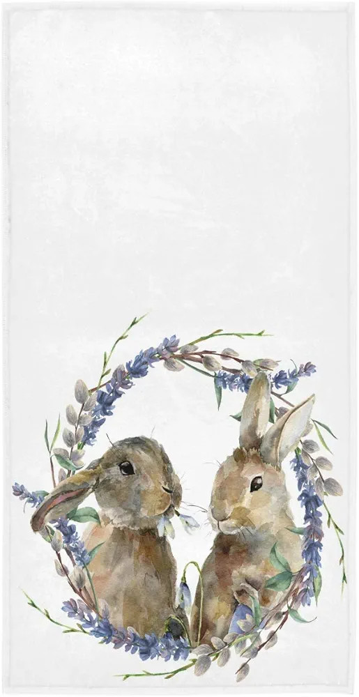 Wamika Spring Easter Bunny Hand Towels Lavender Floral Wreath Rabbits Face Towel Soft Thin Guest ... | Amazon (US)