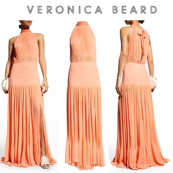 VERONICA BEARD Lilliana plissé-crepe halterneck maxi dress in Orange sz 2 698$ | Poshmark
