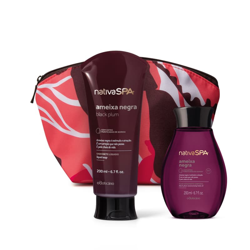 Combo Presente Nativa Spa Ameixa Negra: Óleo Corporal + Sabonete Líquido 200ml + Nécessaire | oBoticario (BR)