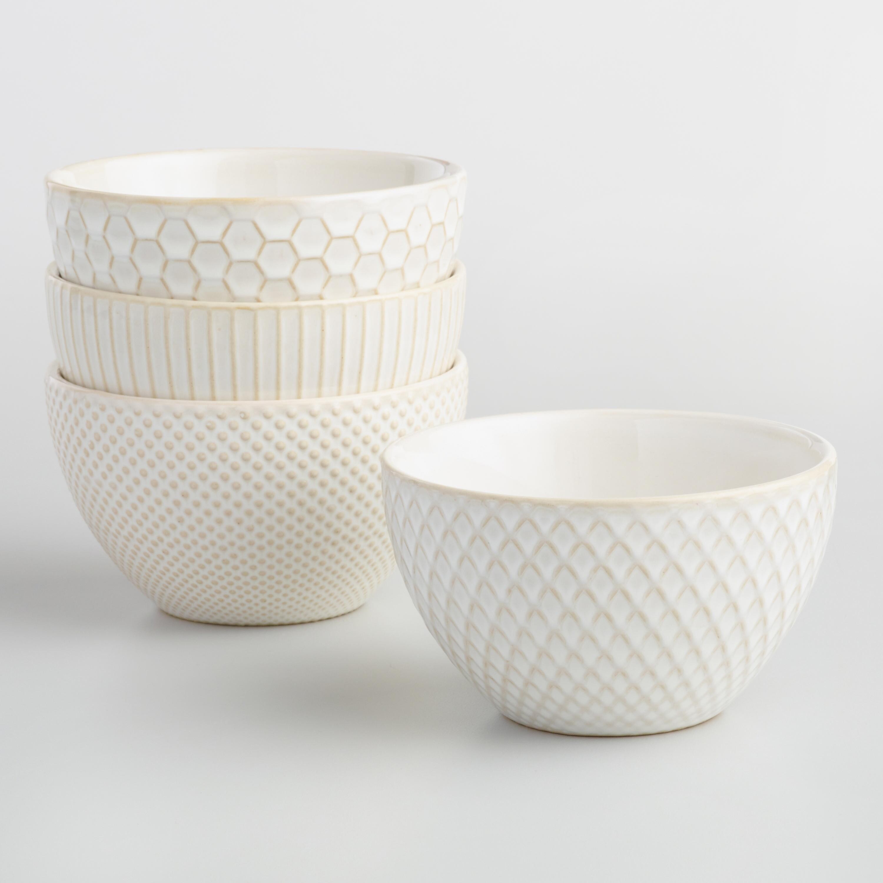 Small White Textured Stoneware Bowls Set of 4 | World Market
