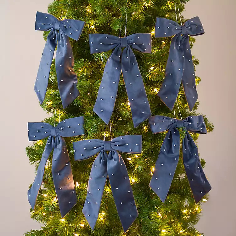 Navy Velvet Diamond Bow Ornaments, Set of 6 | Kirklands