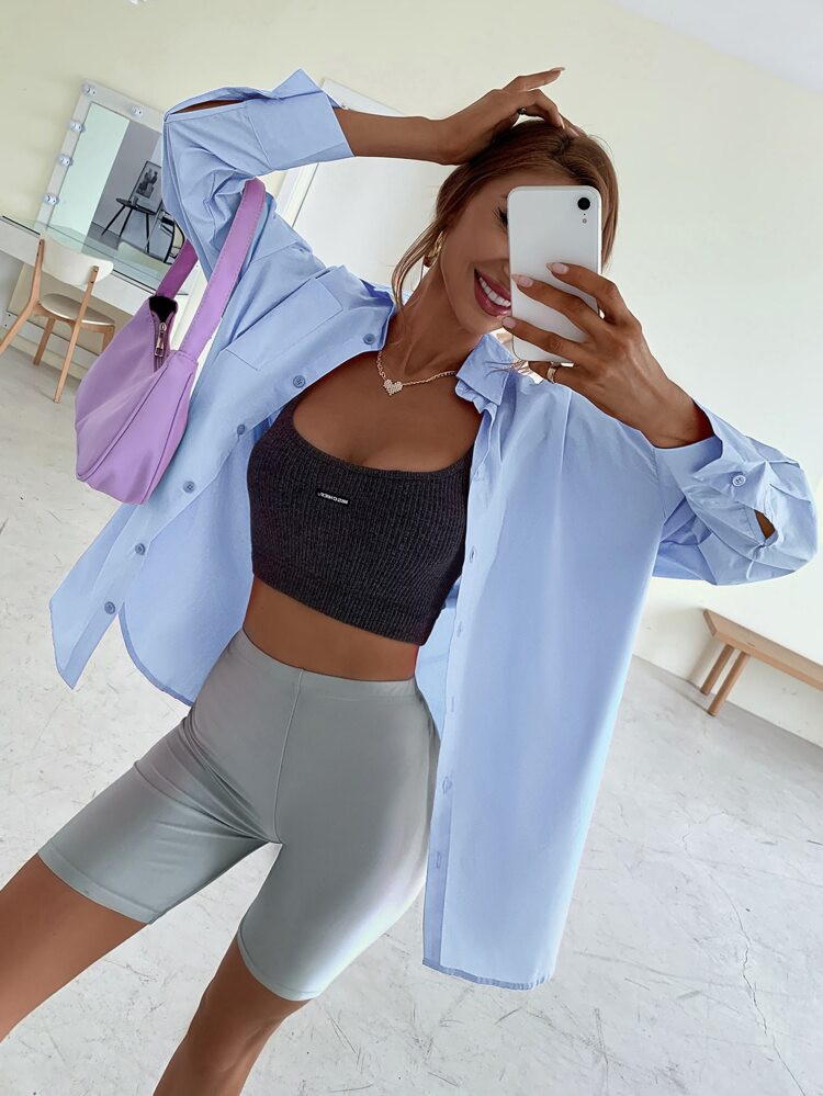 Solid  Button Through Shirt | SHEIN