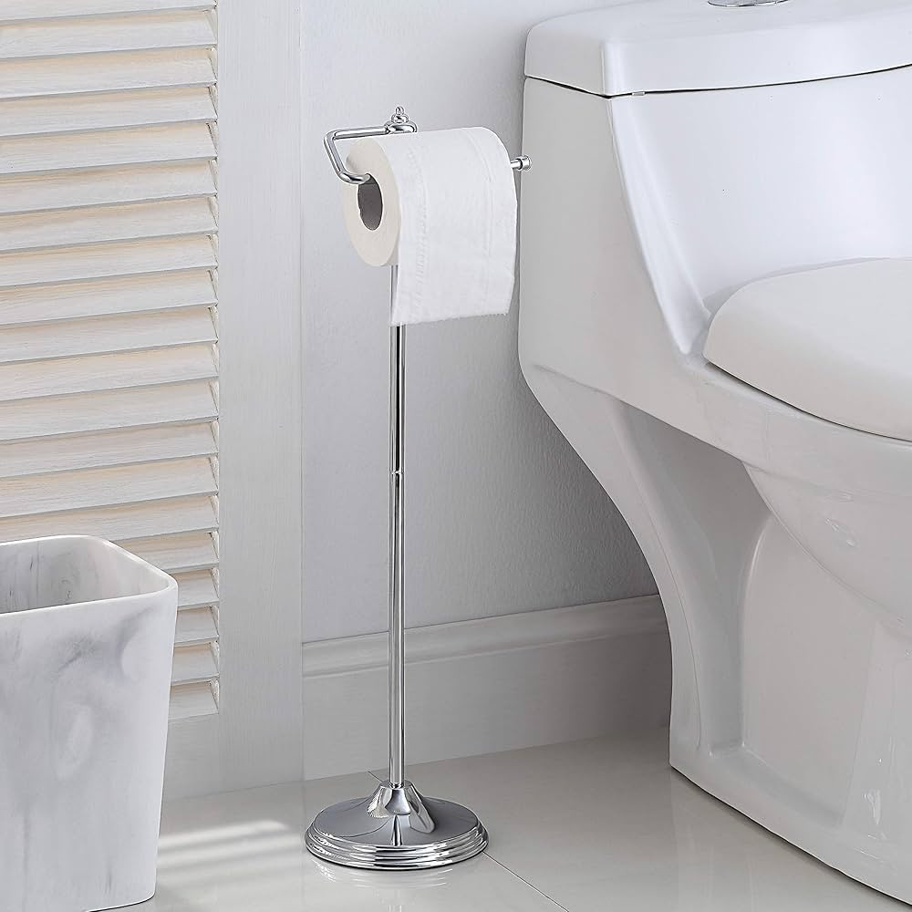 SunnyPoint Bathroom Free Standing Toilet Tissue Paper Roll Holder Stand with Reserve Function, Ch... | Amazon (US)