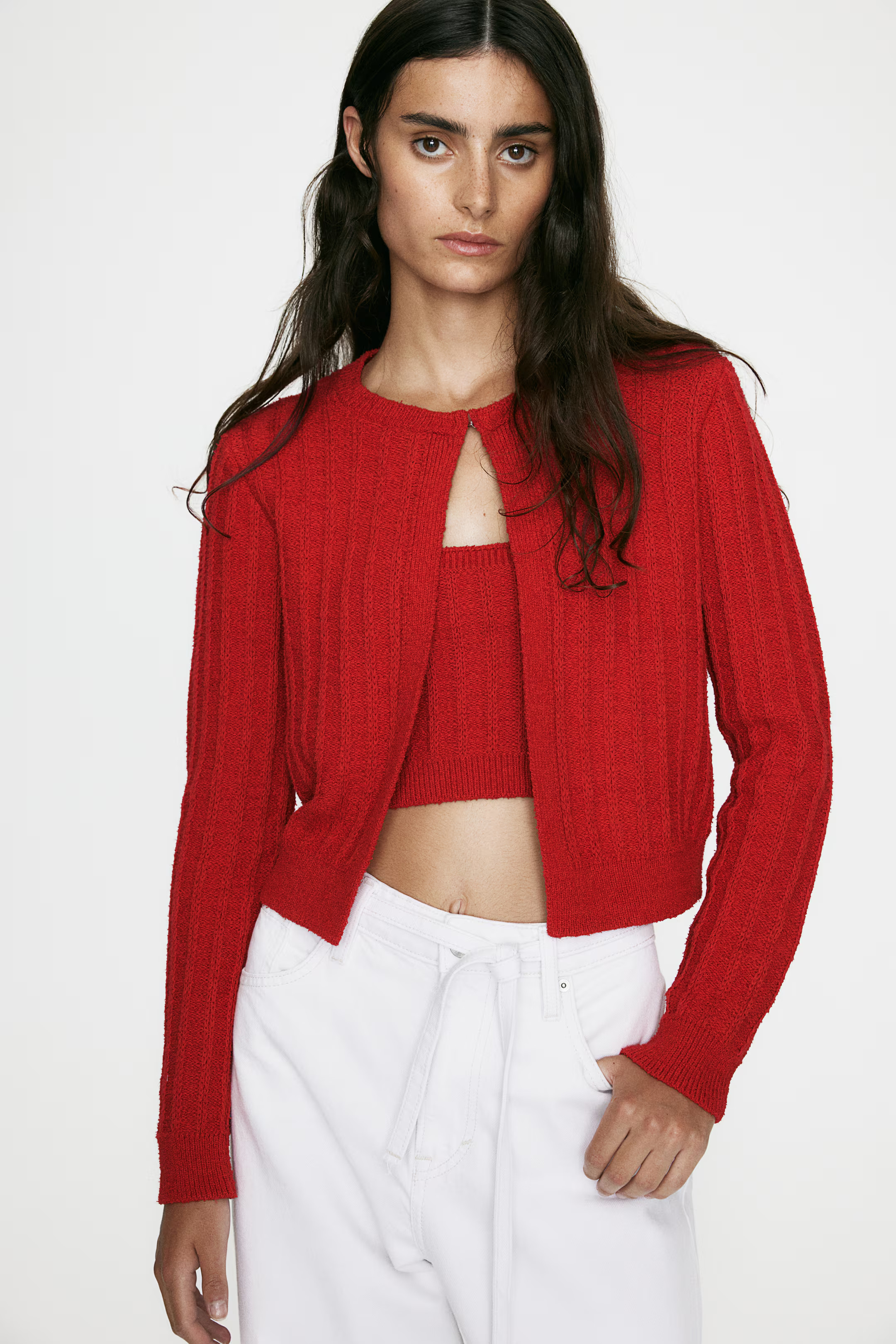 Rib-Knit Cardigan - Red - Ladies | H&M US | H&M (US + CA)