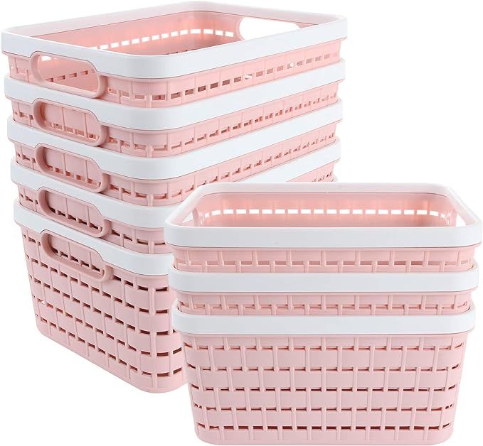 8 Pack Plastic Storage Basket 9.2 x 6.8 x 4.7 Inch, Acrux7 Portable Plastic Weave Kitchen Refrige... | Amazon (US)
