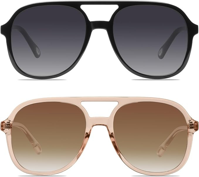 YDAOWKN Retro Square Aviator Sunglasses for Womens Mens Vintage 70s Double Bridge Sun Glasses | Amazon (US)