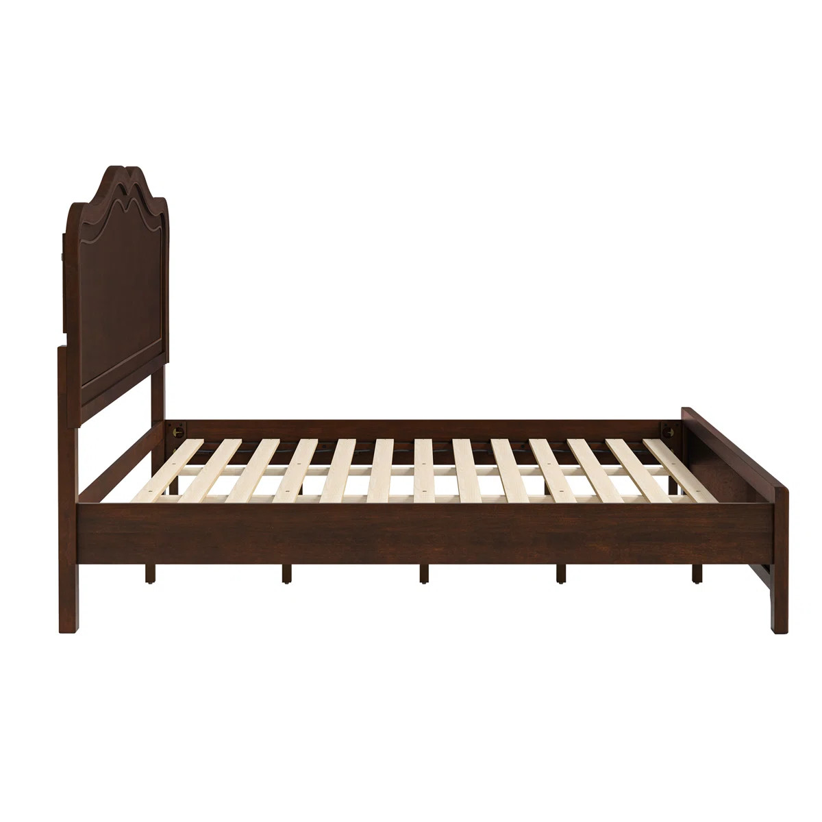 Annalia Mid-Century Modern Solid Wood Bed With Camel Headboard | Wayfair North America