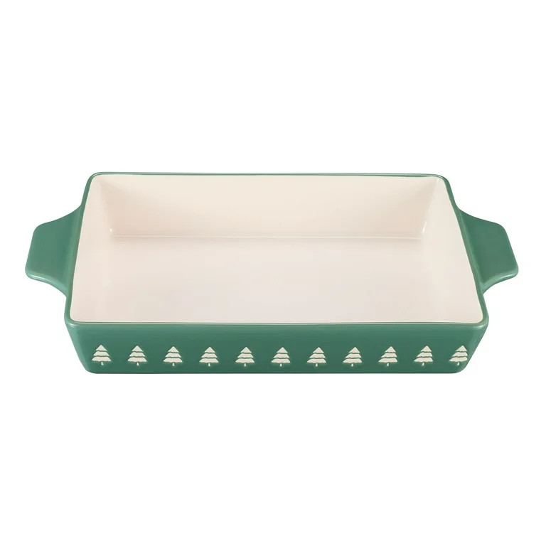 Holiday Time 9" x 13" 3.7-qt Trees Glazed Stoneware Bake & Serve Dish, Green & White - Walmart.co... | Walmart (US)
