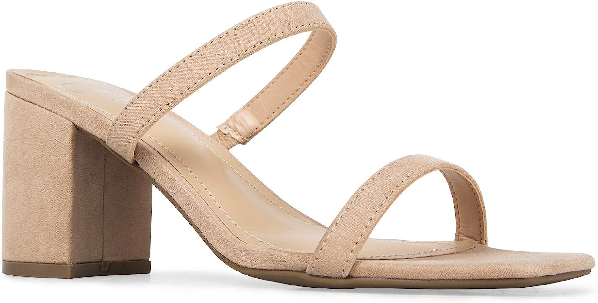 J. Adams Stormi Mules for Women - Square Toe Double Band Low Block Heel Sandals | Amazon (US)