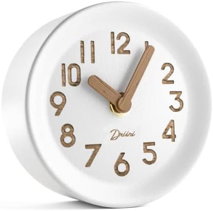 Driini Wooden Desk & Table Analog Clock Made of Genuine Pine (White) - Battery Operated with Precise | Amazon (US)