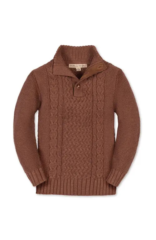 Hope & Henry Kids' Organic Mock Neck Cable Sweater in Cinnamon Heather at Nordstrom, Size Small | Nordstrom