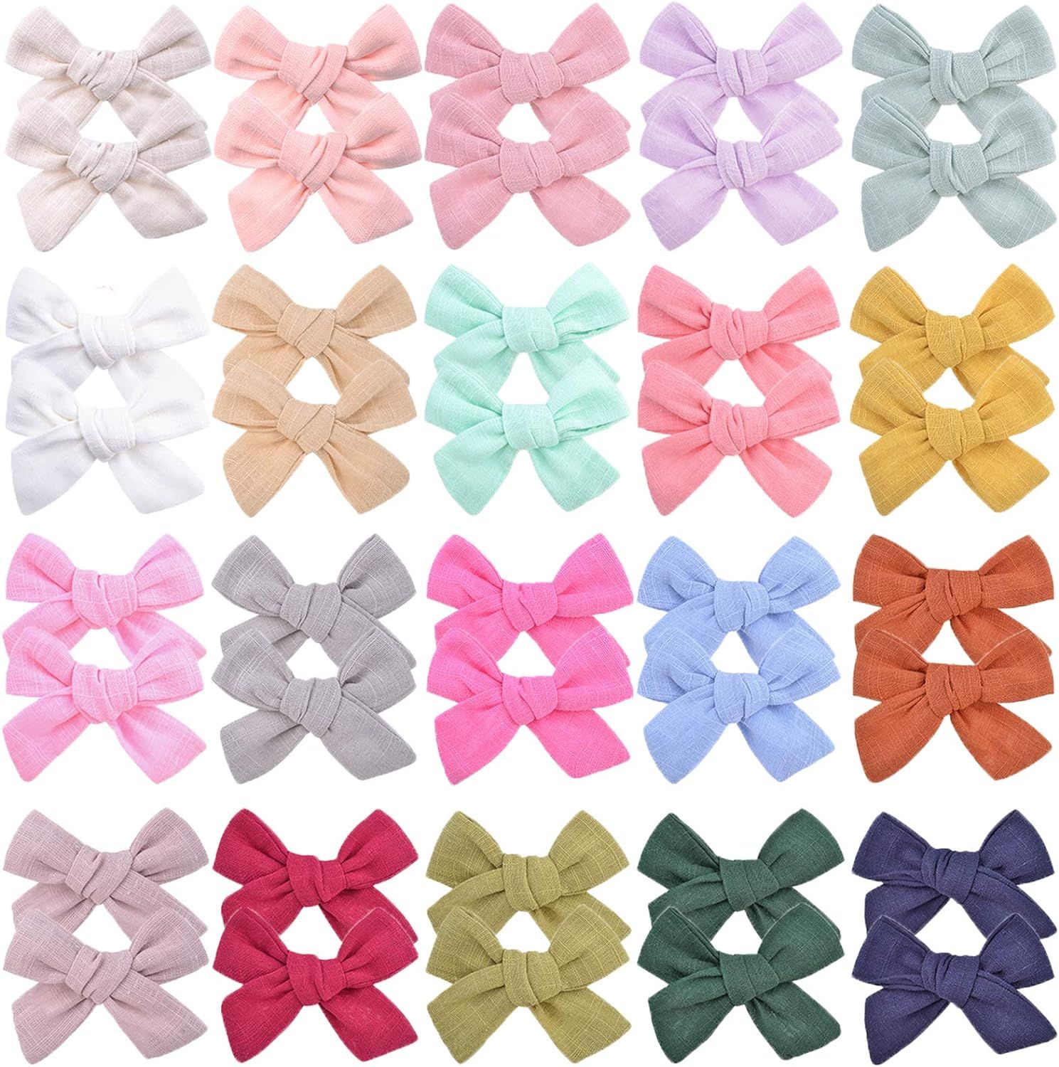 40PCS 3 Inches Baby Girls Hair Bows Clips Small Linen Hair Barrettes Accessories for Babies Infant T | Amazon (US)