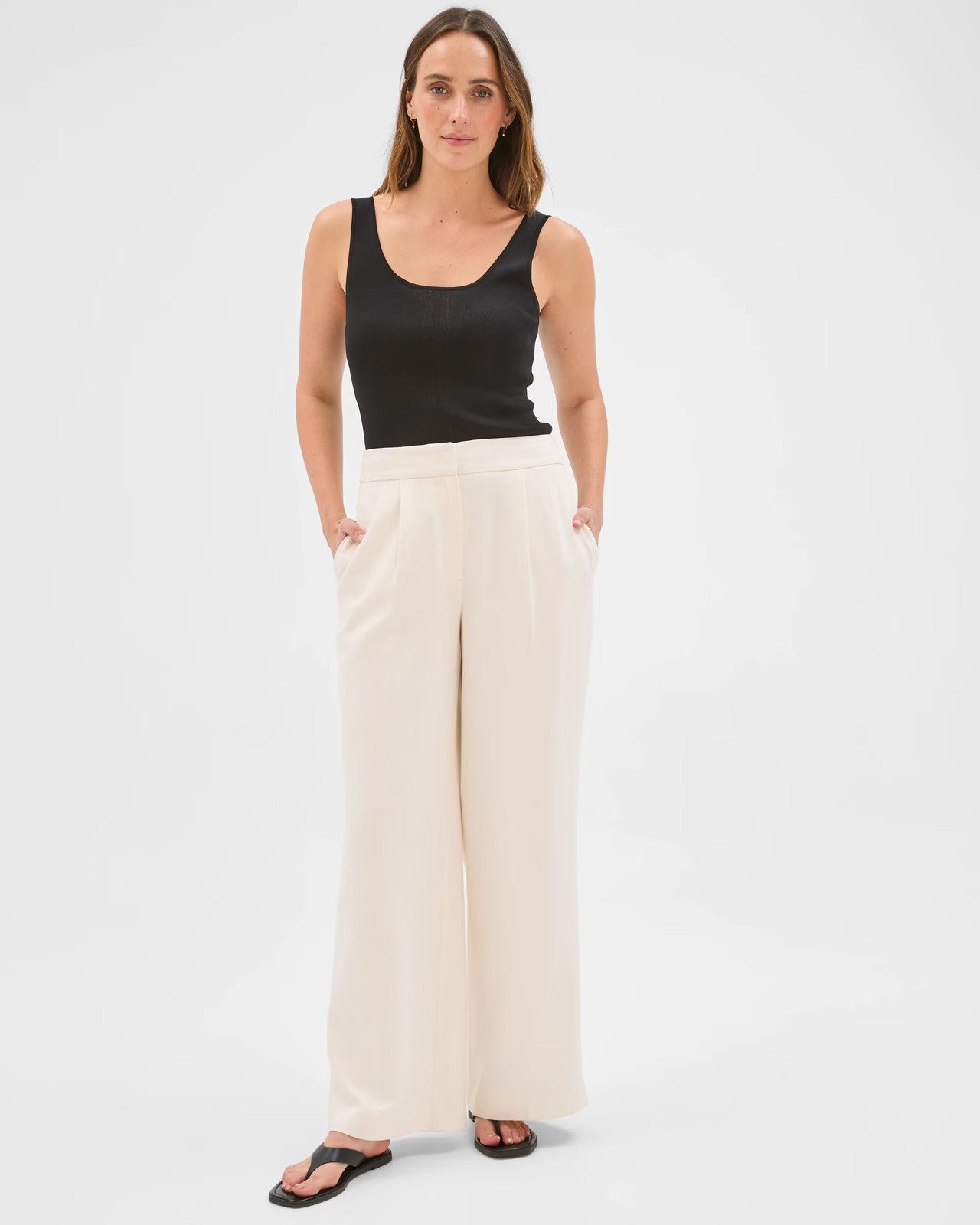 Preview Slim Fit Crepe Knit Detail Tank Top - Black | Target AU
