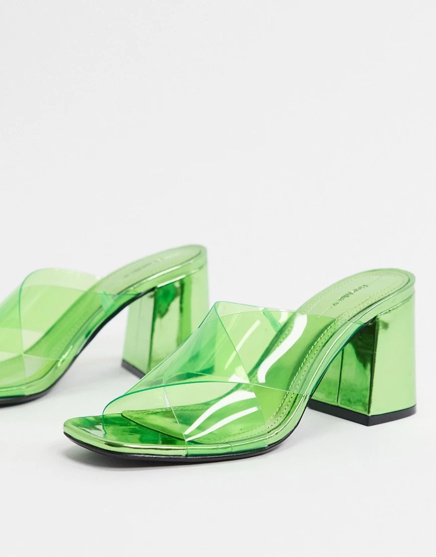 Bershka heeled mule with clear detail in green | ASOS (Global)