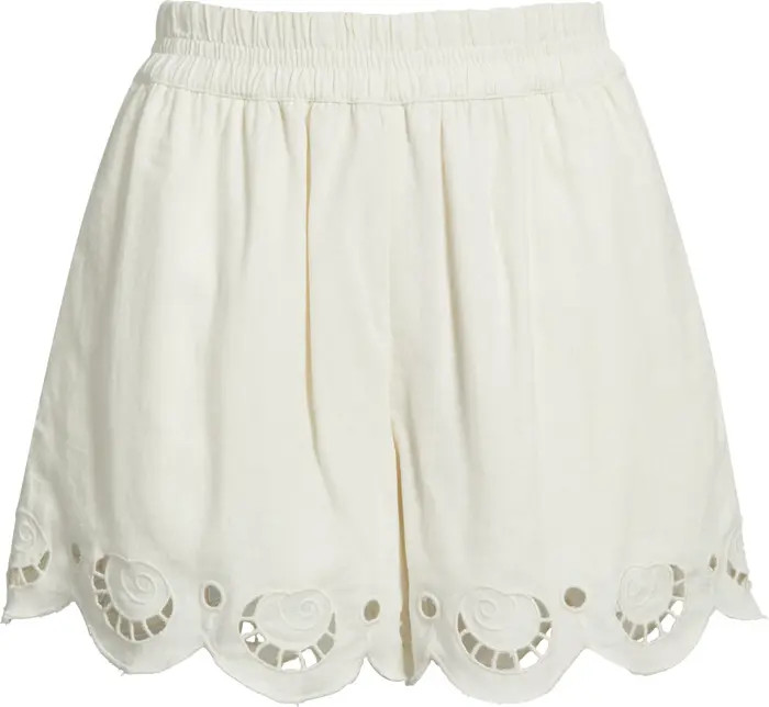 Treasure & Bond Cutwork Hem Linen Blend Pull-On Shorts | Nordstrom | Nordstrom