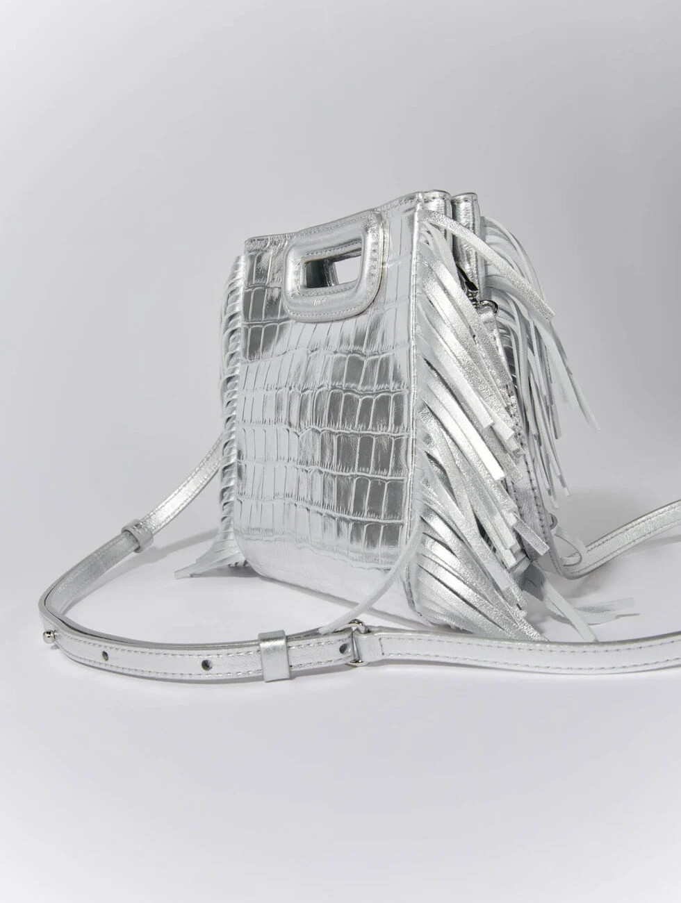 Mini embossed-leather M bag with chain Black / Gray for Women | Maje | Maje US