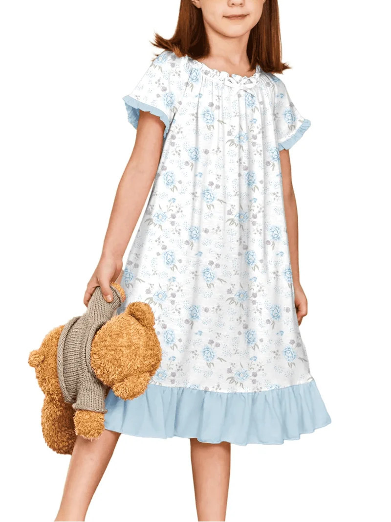 Oudiya Girls Short Sleeve Nightgowns Princess Sleepwear with Ruffled Hem Pajama Dress for Kids 3-... | Walmart (US)
