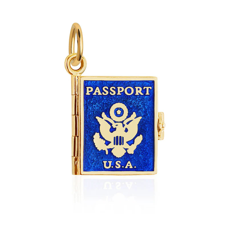 U.S.A Passport Book Charm | Gold Vermeil Charm with Blue Enamel | Jet Set Candy (US)