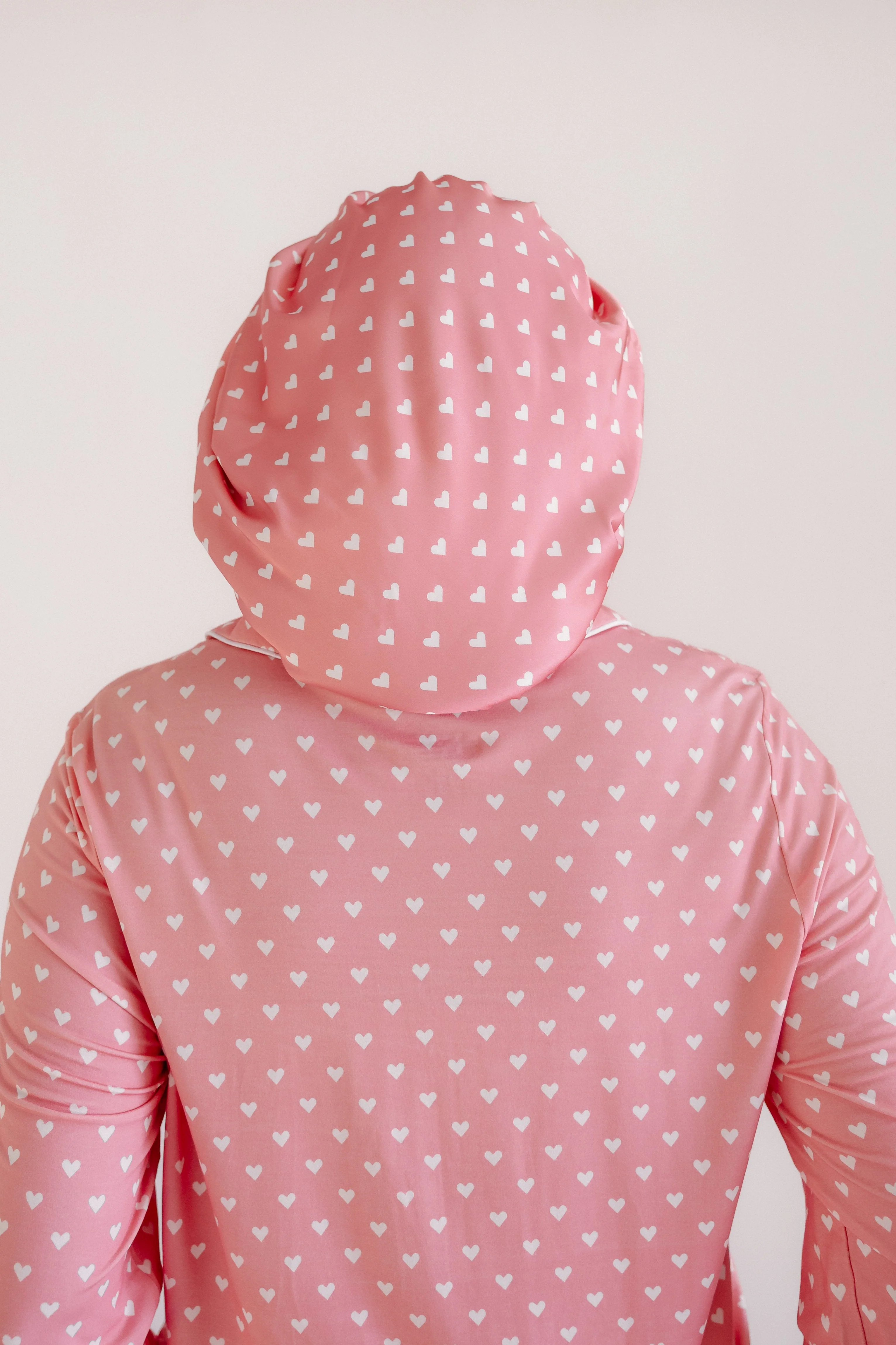 Adult Satin Bonnet in Pink Hearts | Silks Design