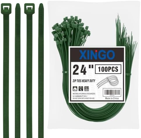 XINGO 24 inch Garden Green Zip Ties Heavy Duty (100 Pack), 60lb Tensile Strength, UV Resistant Ca... | Amazon (US)
