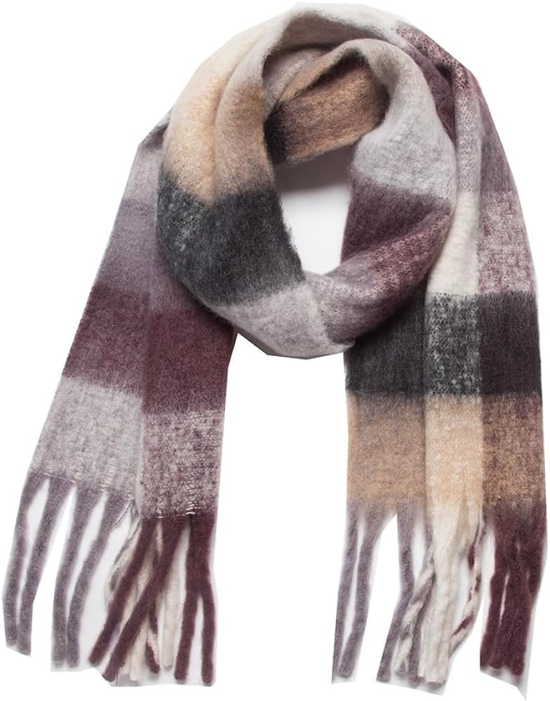 Yatemiole Women's Cashmere Big Coloured Checked Scarf Winter Warm Wrap Scarf | Amazon (US)