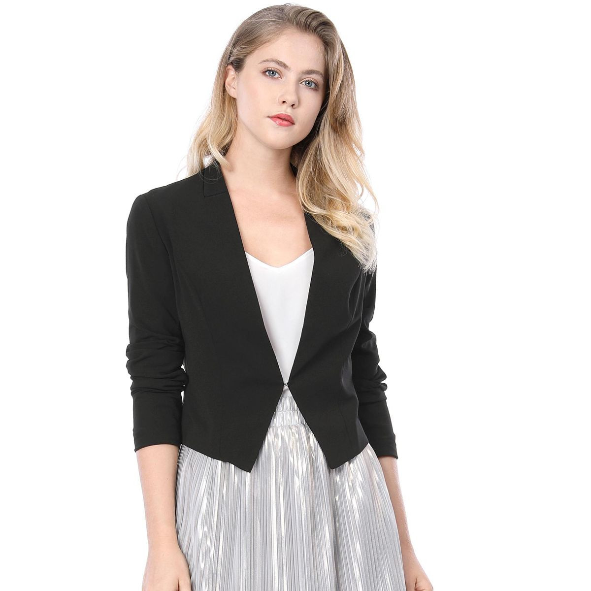 Allegra K Women's Collarless Work Office Long Sleeve Cropped Blazers | Target