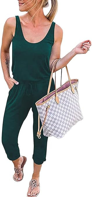 SAMAUD Women's Summer Tank Jumpsuit Casual Loose Sleeveless Beam Foot Elasitic Waist Jumpsuit Rom... | Amazon (US)