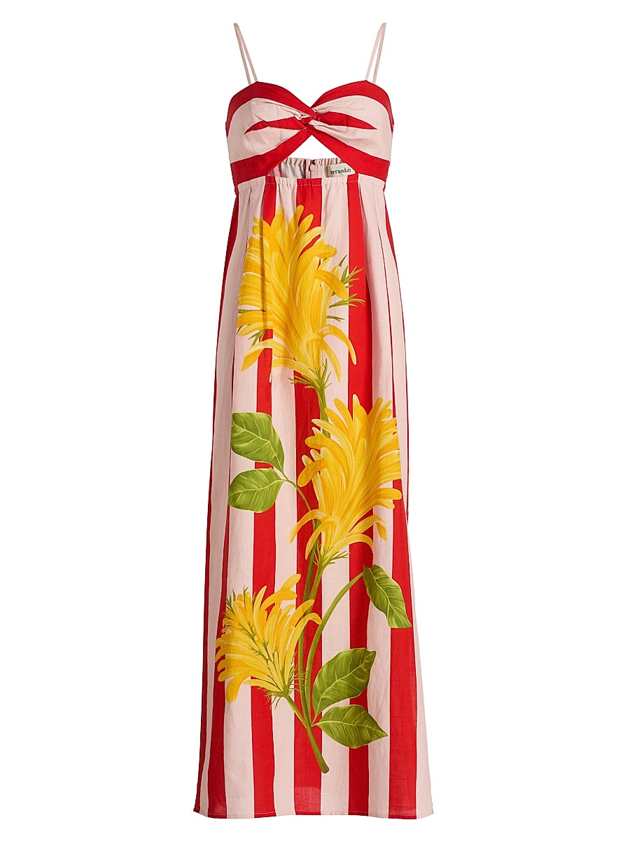 Women's Ammama Twist Draped Maxi Dress - Blush And Vermillion Jacobina - Size XS | Saks Fifth Avenue