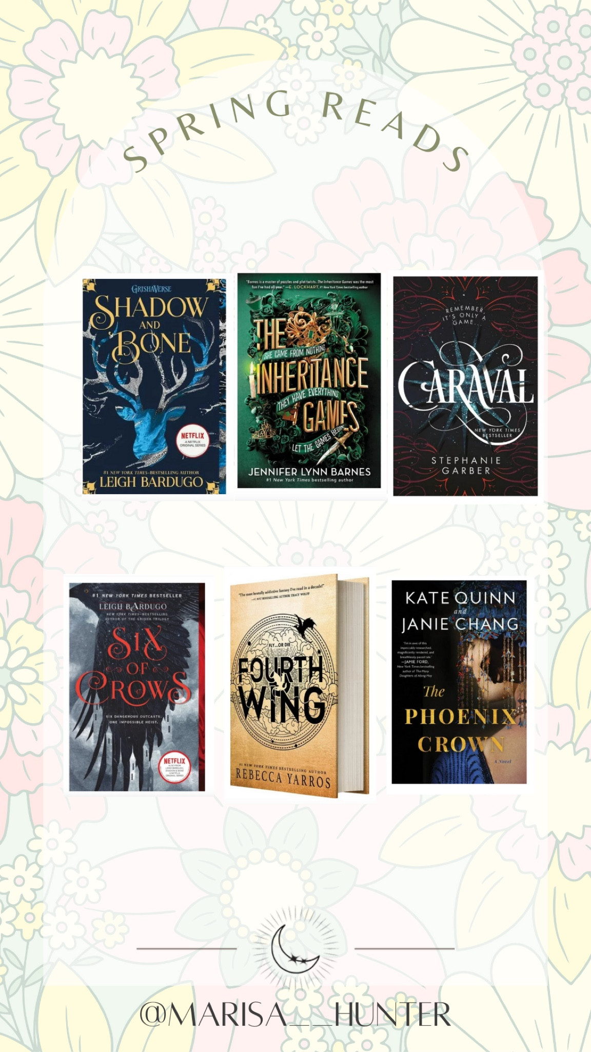 Spring reads 

Booktok fourth wing the inheritance game caraval Rebecca yarros shadow & bone 

#LTKfamily #LTKSeasonal #LTKhome