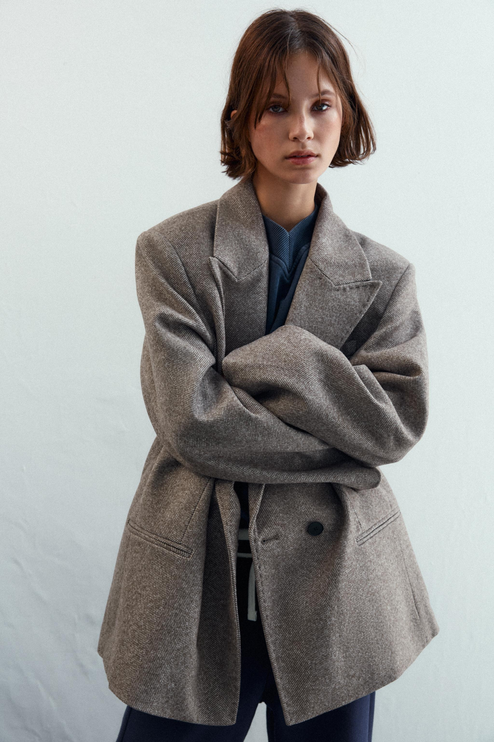 HERRINGBONE BLAZER WITH SHOULDER PADS | Zara UK