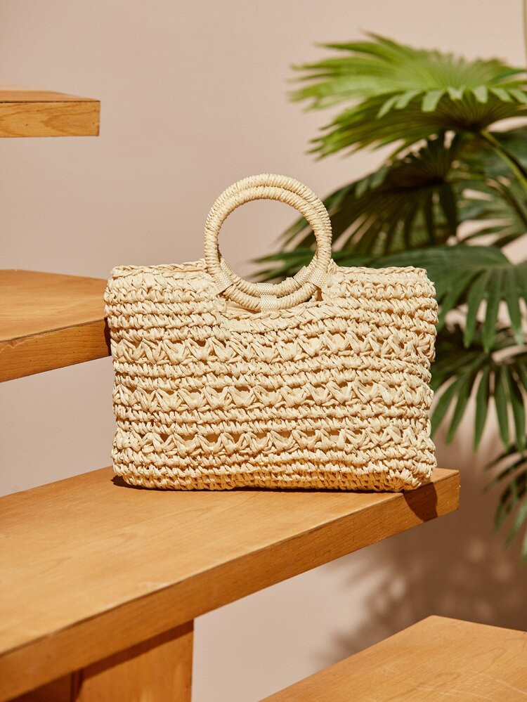 Minimalist Straw Top Handle Bag | SHEIN