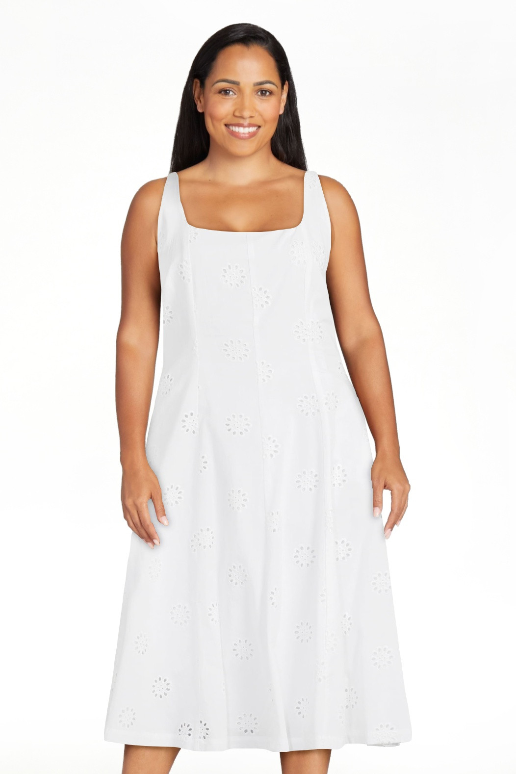 Free Assembly Women's Sleeveless Cotton Eyelet Panel Midi Dress, Sizes XS-XXL | Walmart (US)