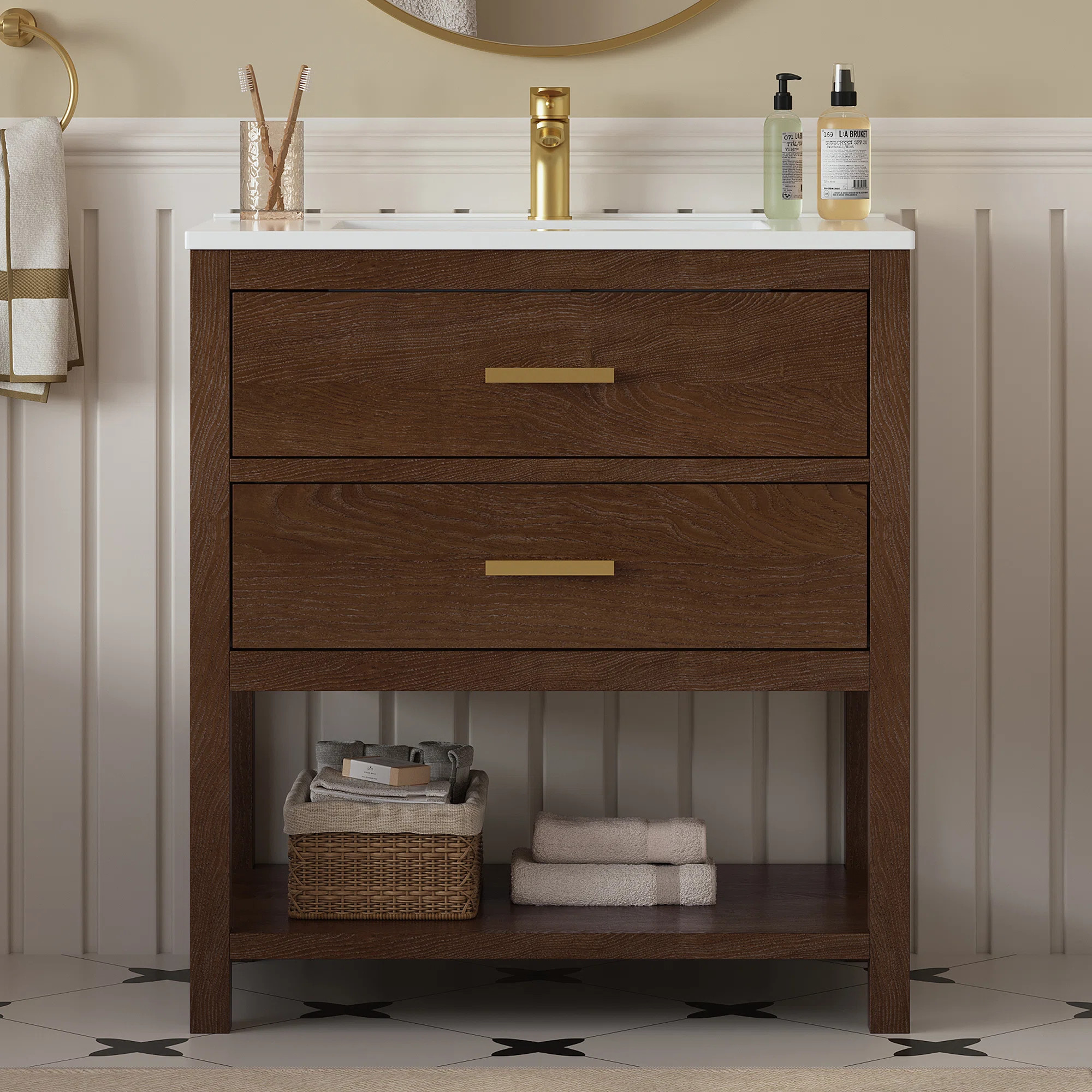 Castle Freestanding Bathroom Vanity With Smart Storage & Solid Surface Composite Top | Wayfair North America